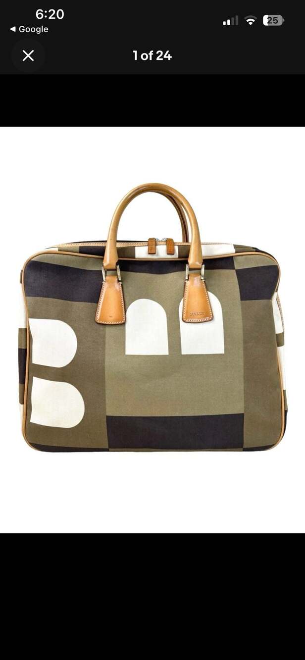Bally Vintage B-Monogram Geometric Print Nylon & Leather Briefcase Laptop Bag